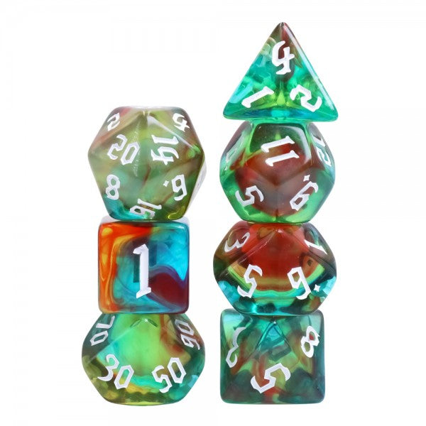 Wind Elves 7pc Dice Set inked in White